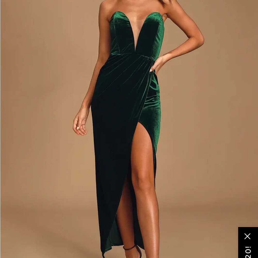 My Dream Come True Forest Green Velvet Strapless Maxi Dress